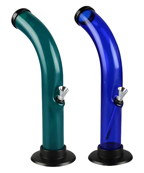 Acrylic Curved Water Pipes - Big Chungus in Green and Blue, 10" Tall, Portable Design