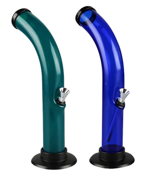 Acrylic Curved Water Pipes - Big Chungus in Green and Blue, 10" Tall, Portable Design