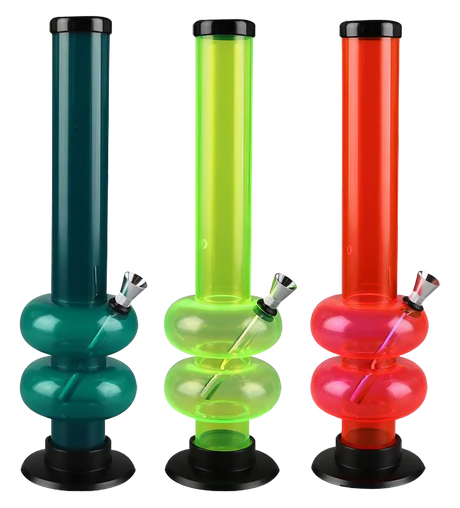 Assorted Acrylic Double Bubble Base Water Pipes for Dry Herbs, 12" Height, Front View
