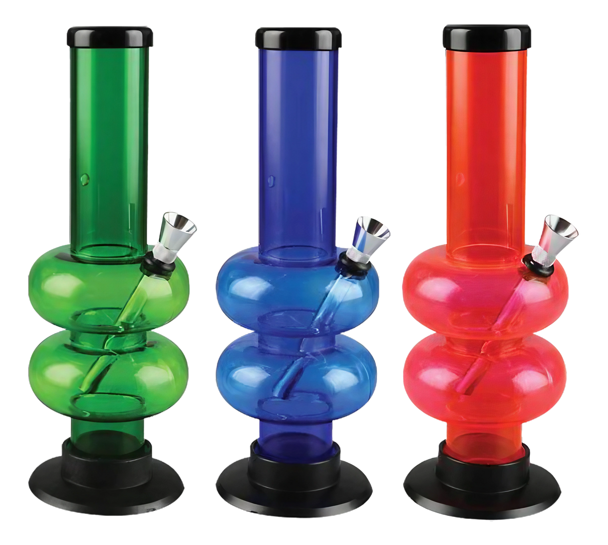 Colorful Acrylic Double Bubble Water Pipes with Aluminum Bowl, Front View