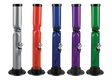 Assorted colors acrylic straight tube bongs with ice catcher and aluminum downstem, front view