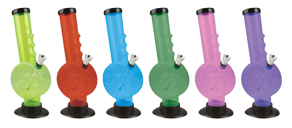 Assorted 9" Acrylic Water Pipes with Disc Base, Durable & Portable for Dry Herbs, Front View
