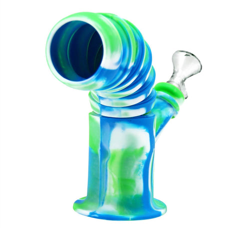 PILOT DIARY Collapsible Silicone Bong in Blue and Green - Angled View with Glass Bowl
