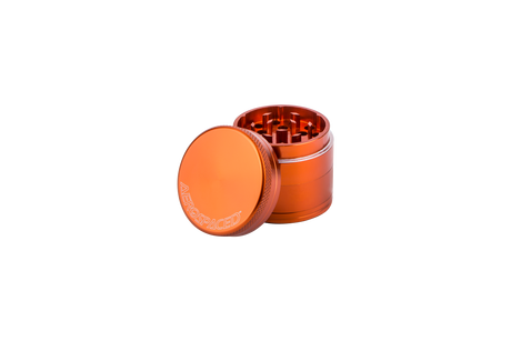Aerospaced by Higher Standards 4-Piece Grinder in Orange, 1.6" Compact Design, Side View on White Background