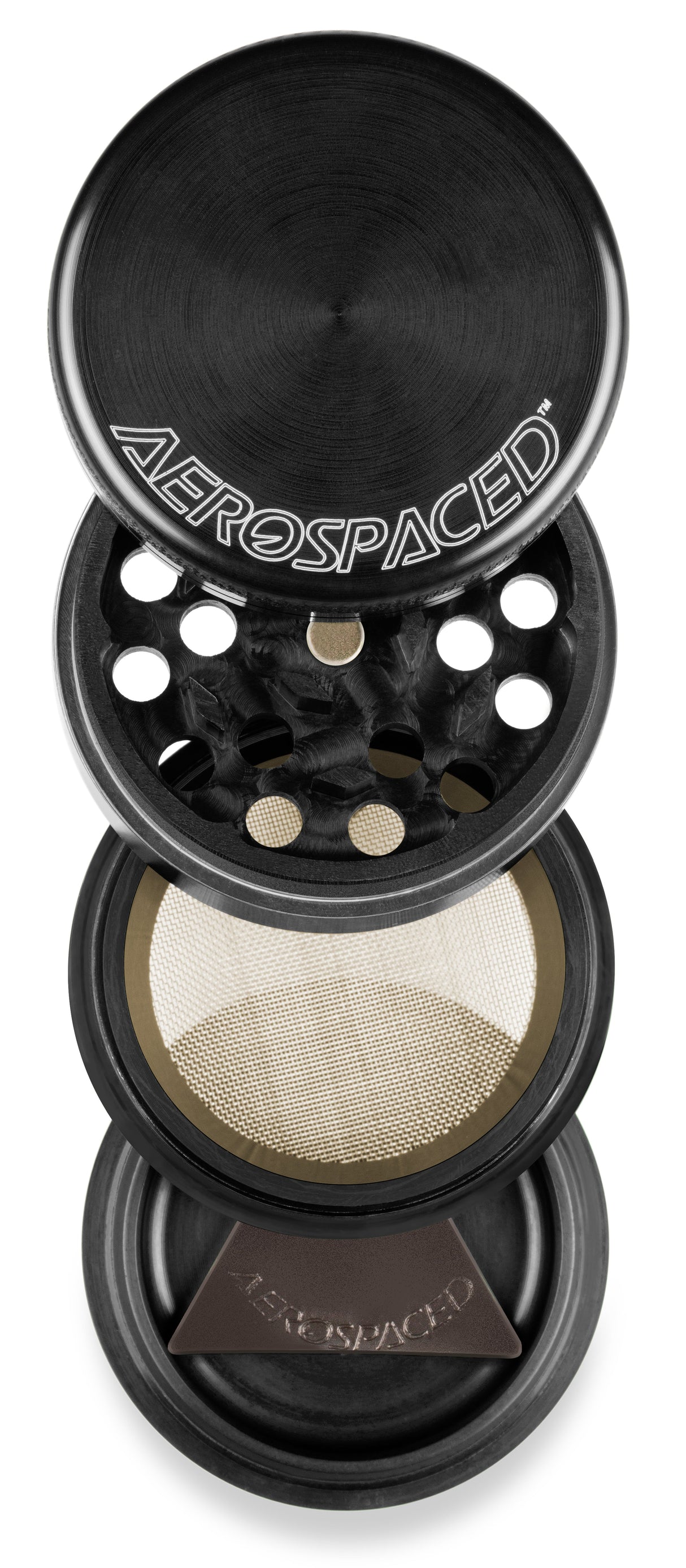 Aerospaced by Higher Standards 4 Piece Grinder, 1.6", Black, Compact Design, Top View