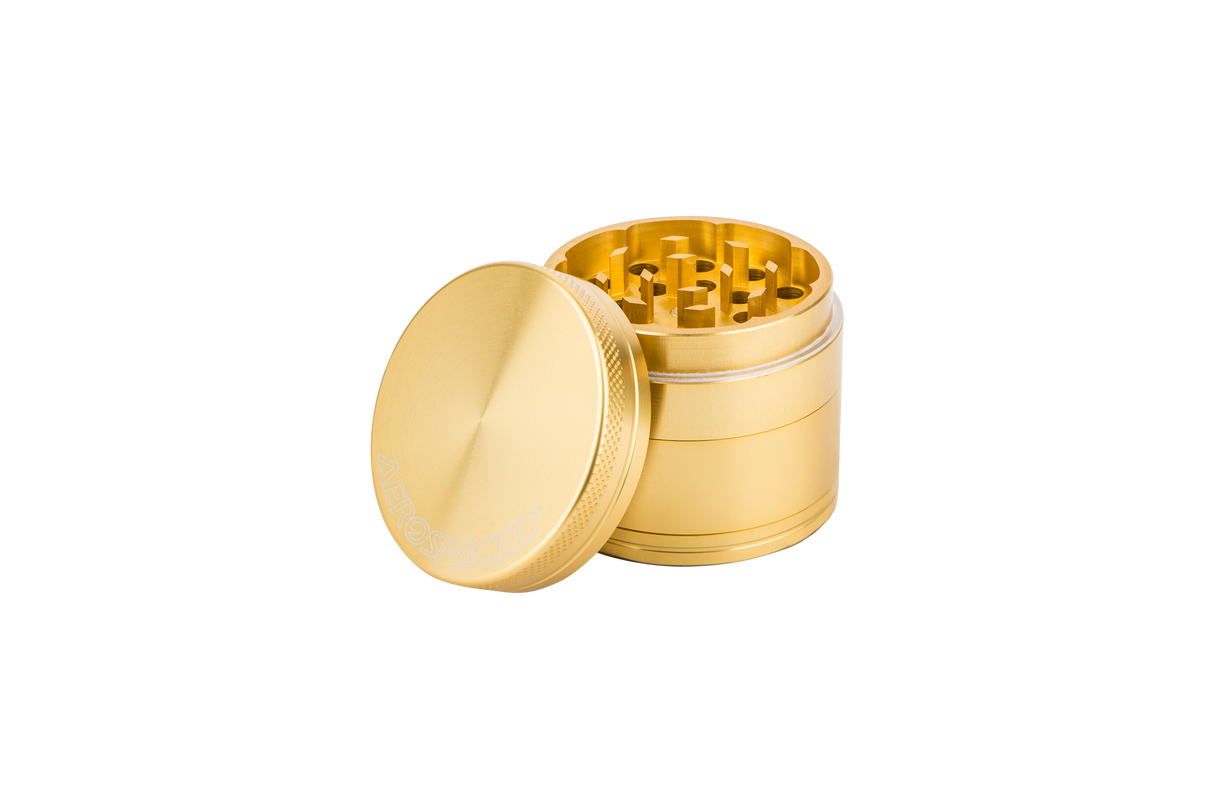 Aerospaced by Higher Standards 4-Piece Grinder in Gold, Compact Aluminum Design, 1.6" Size