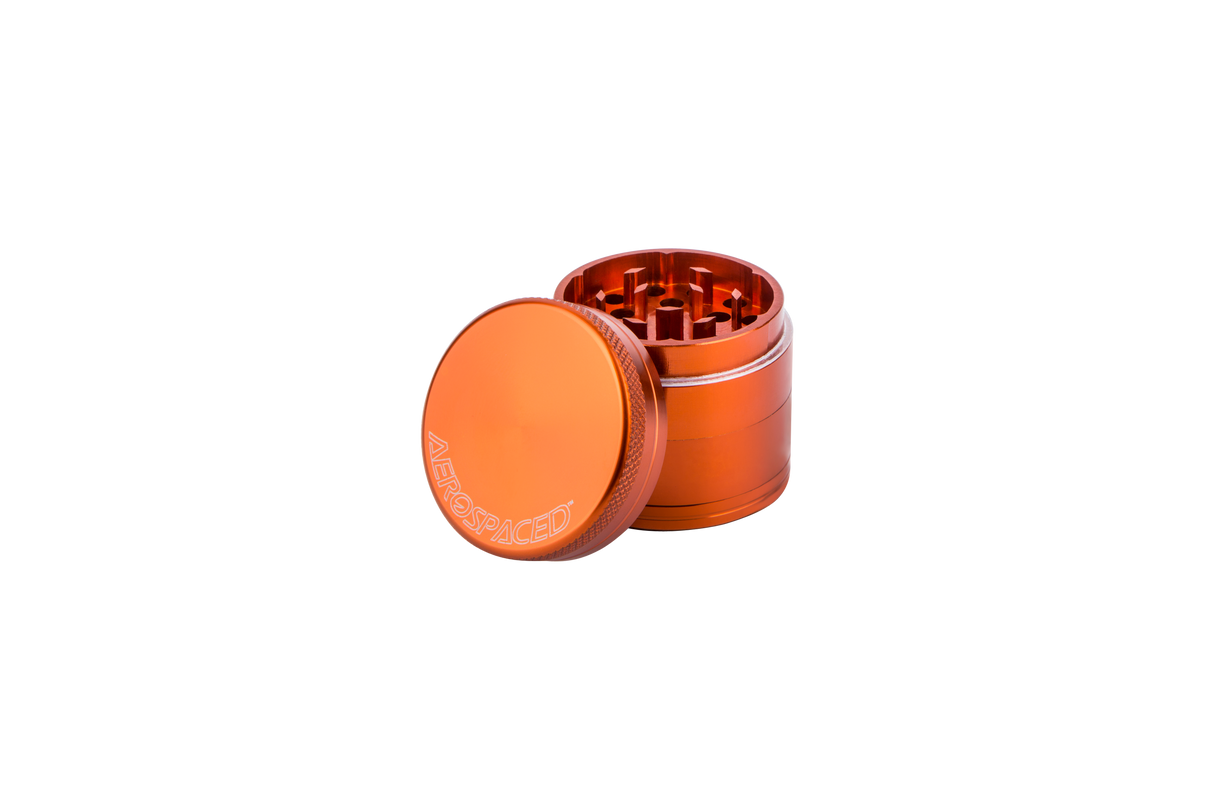 Aerospaced by Higher Standards 4-Piece Grinder in Orange, Compact Aluminum Design, Side View