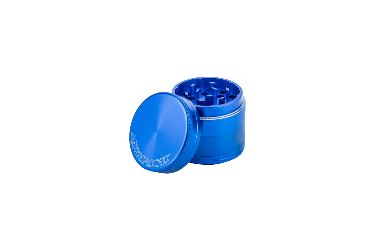 Aerospaced by Higher Standards 4-Piece Grinder in Blue, Compact Aluminum Design, Ideal for Dry Herbs
