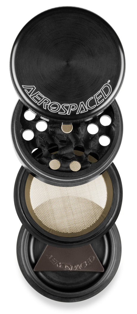 Aerospaced by Higher Standards 4-Piece Grinder in Black - Compact, Portable Design with Pollen Screen