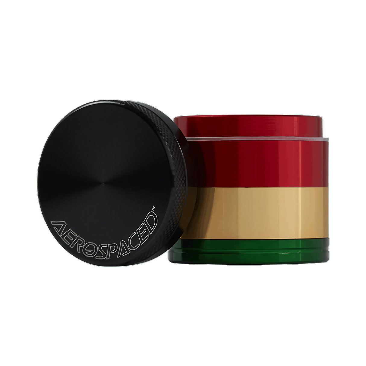 Aerospaced by Higher Standards 4-Piece Grinder in Rasta Colors - 2.0" Compact Size