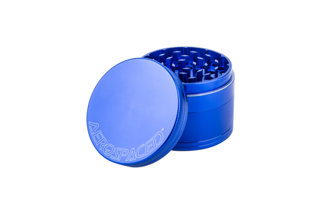 Aerospaced by Higher Standards 4-Piece Grinder in Blue, 2.0" Compact Aluminum Design, Isolated on White