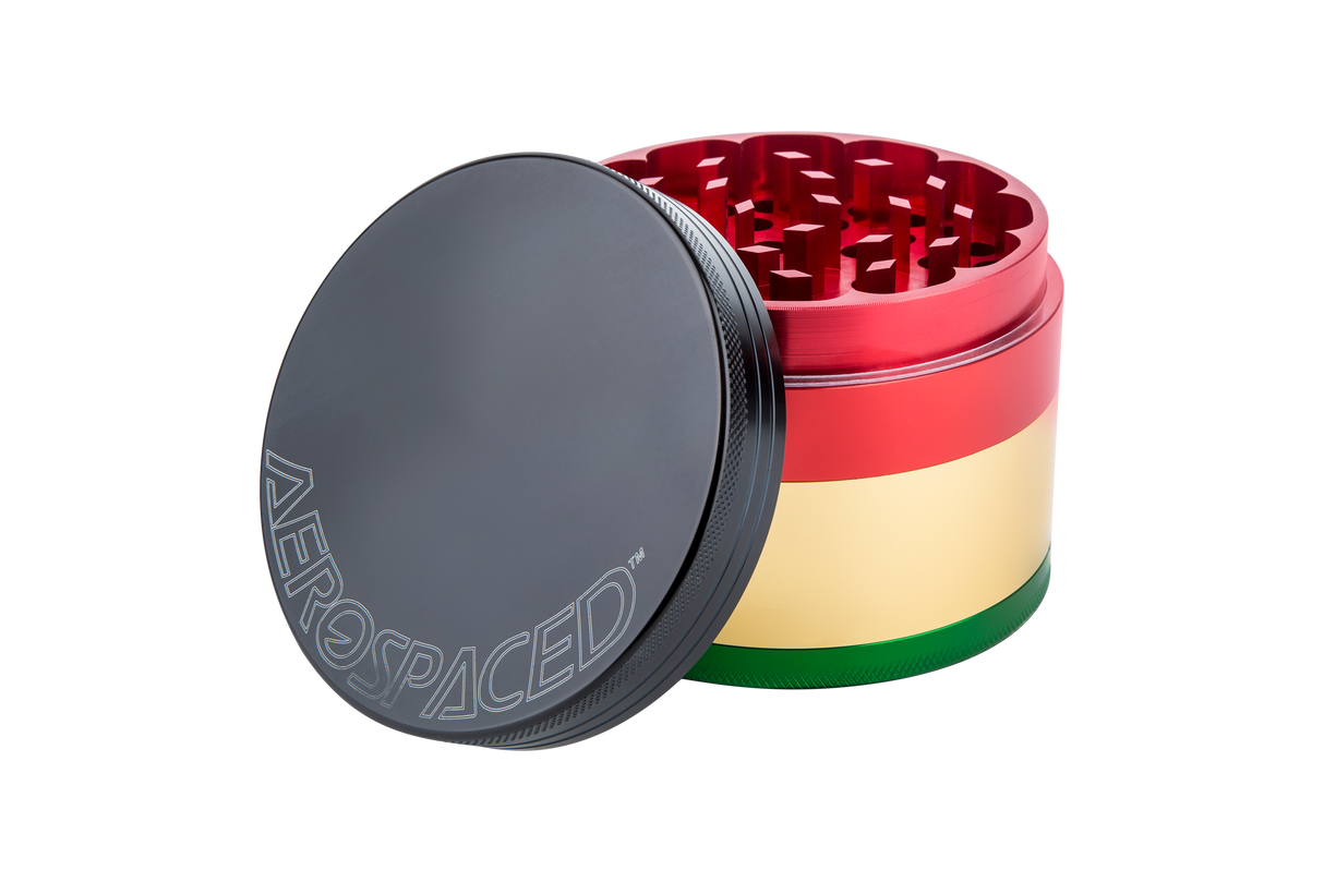 Aerospaced by Higher Standards 2.5" Rasta 4-Piece Aluminum Grinder for Dry Herbs, Side View