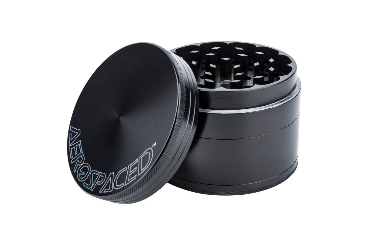 Aerospaced by Higher Standards 4-Piece Aluminum Grinder, 2.5" Compact Design, Angled Side View