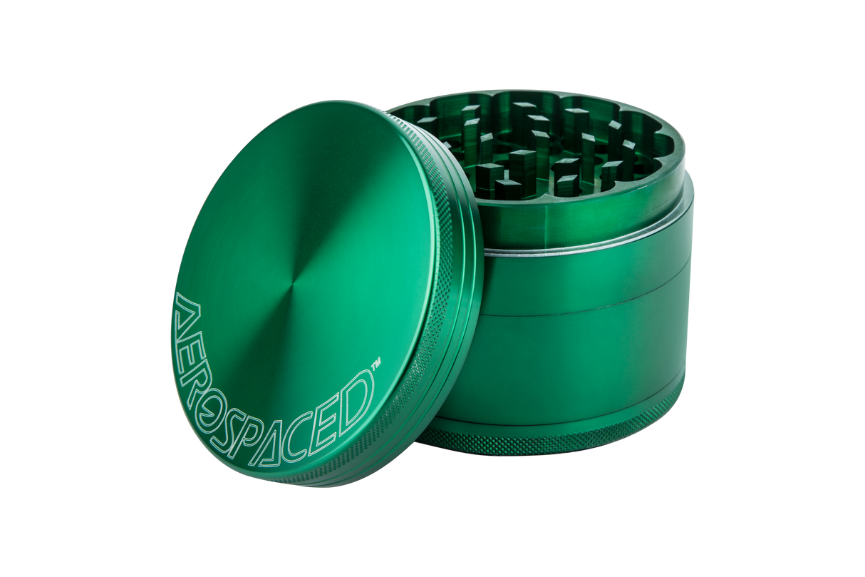 Aerospaced by Higher Standards 4-Piece Aluminum Grinder, 2.5" in Green, Angled View