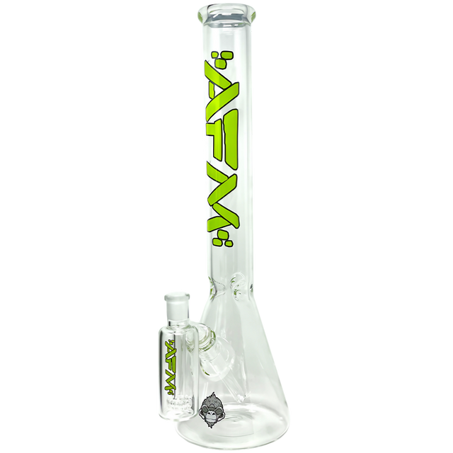 AFM Glass Beaker Bong 18" with 45 Degree Joint and Downstem, Front View on White Background