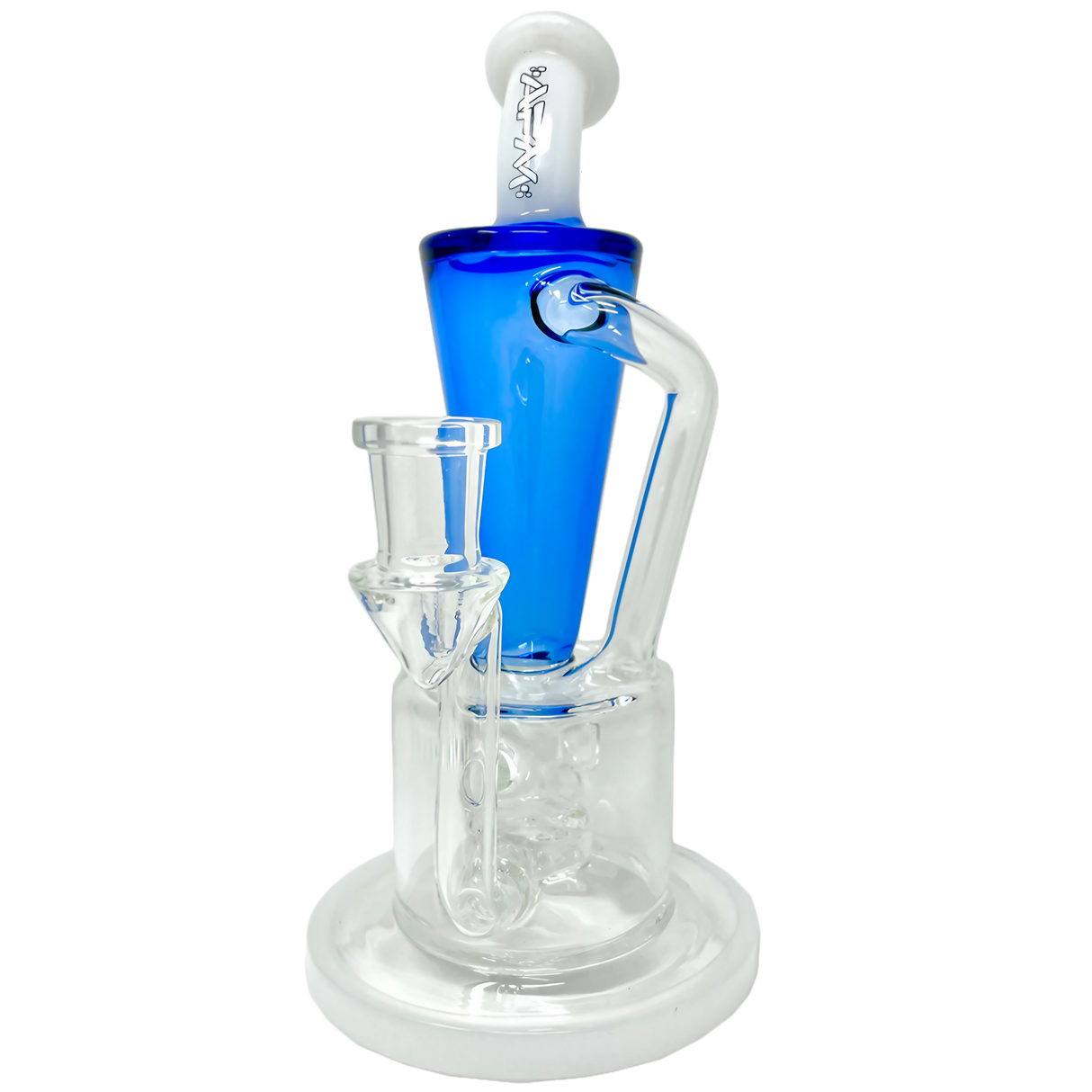 AFM Boomcycler 9" Dab Rig with Recycler Percolator and Blue Accents - Front View