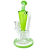 AFM Boomcycler 9" Dab Rig with Recycler Percolator, Green Accents, Front View on White Background