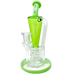 AFM Boomcycler 9" Dab Rig with Recycler Percolator, Green Accents, Front View on White Background