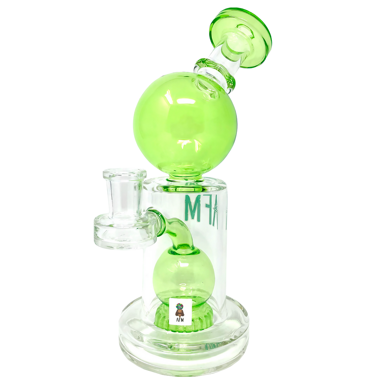 AFM Bubble Head Banger Hanger Dab Rig with Showerhead Percolator, 14mm Joint, 8" Tall - Front View