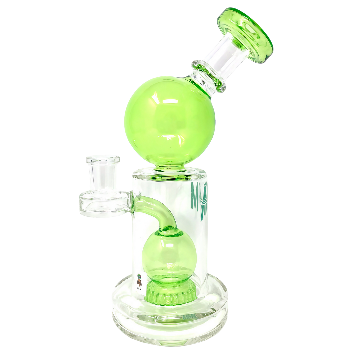 AFM Bubble Head Banger Hanger Dab Rig in Lime, 8" with Showerhead Percolator, Front View