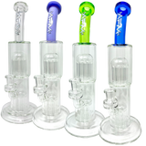 AFM Double Cosmos Rig bongs with percolator, 12" tall, in various colors, front view on white background