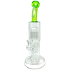 AFM Double Cosmos Rig 12" with clear borosilicate glass and green accents, featuring percolator and recycler design