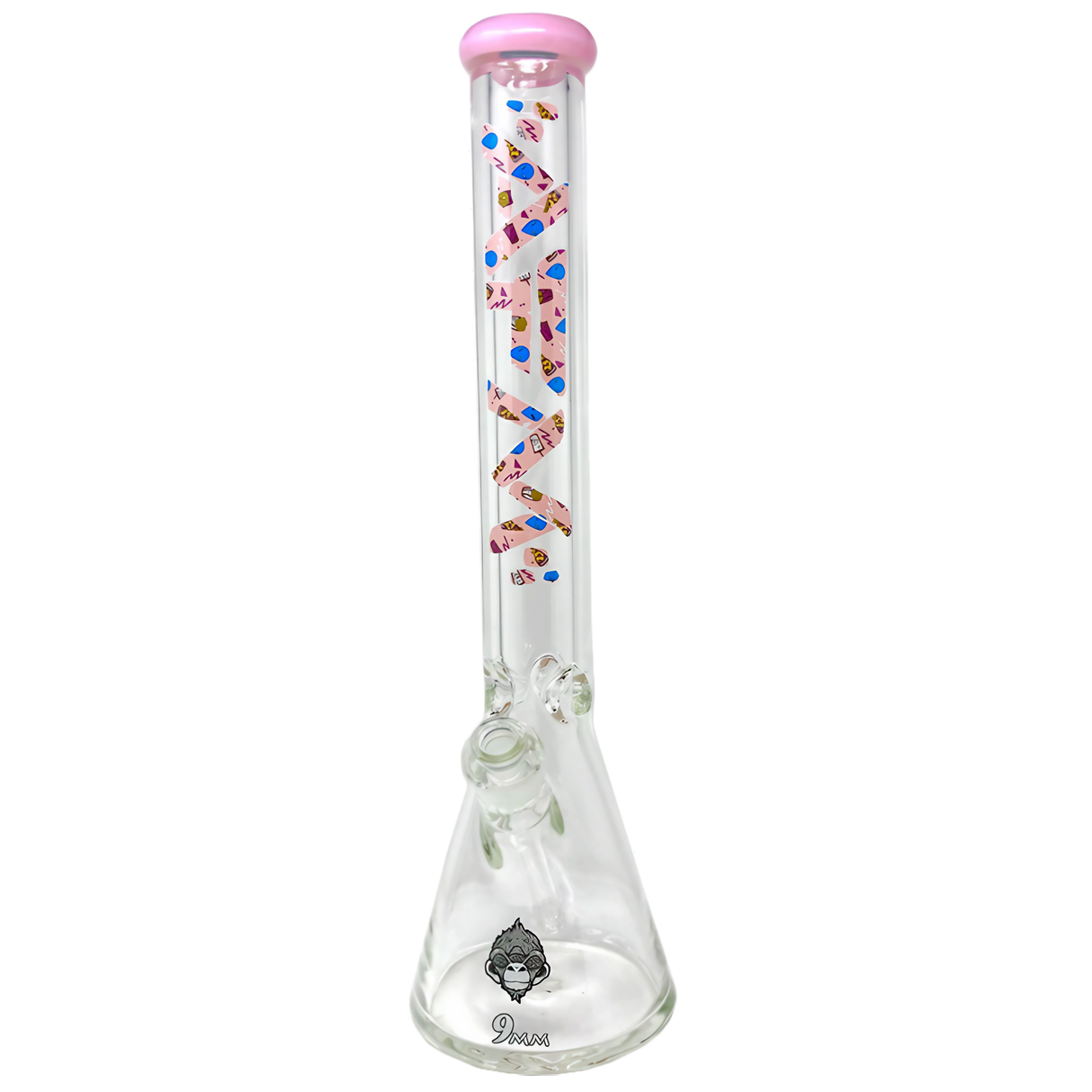 AFM Glass - Beaker Bong 18" 9mm with Colorful Accents - Front View on White Background