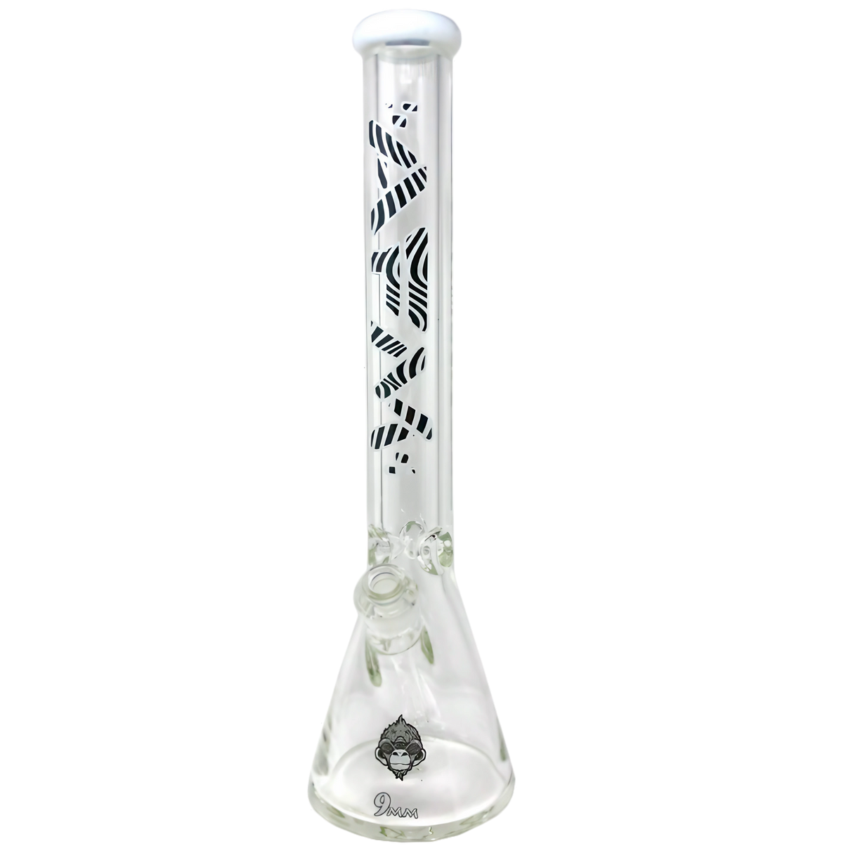 AFM Glass - Beaker Bong 18" 9mm Thick Borosilicate, Front View with Black Accents for Dry Herbs