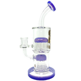 AFM Glass Double Tree Perc Dab Rig in Green, 9.5" with 14mm Joint, Front View on White Background