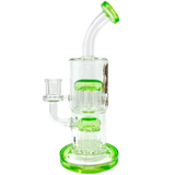 AFM Glass Double Tree Perc Dab Rig in Green, 9.5" with Dual Percolators, Front View