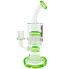 AFM Glass Double Tree Perc Dab Rig in Green, 9.5" with Dual Percolators, Front View