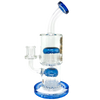 AFM Glass Double Tree Perc Dab Rig with Blue Accents and Clear Body - Front View