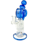 AFM Glass Honey Bowl Recycler 9.5" Dab Rig, Front View with Honeycomb Perc and Blue Trim