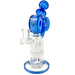 AFM Glass Honey Bowl Recycler 9.5" Dab Rig, Front View with Honeycomb Perc and Blue Trim