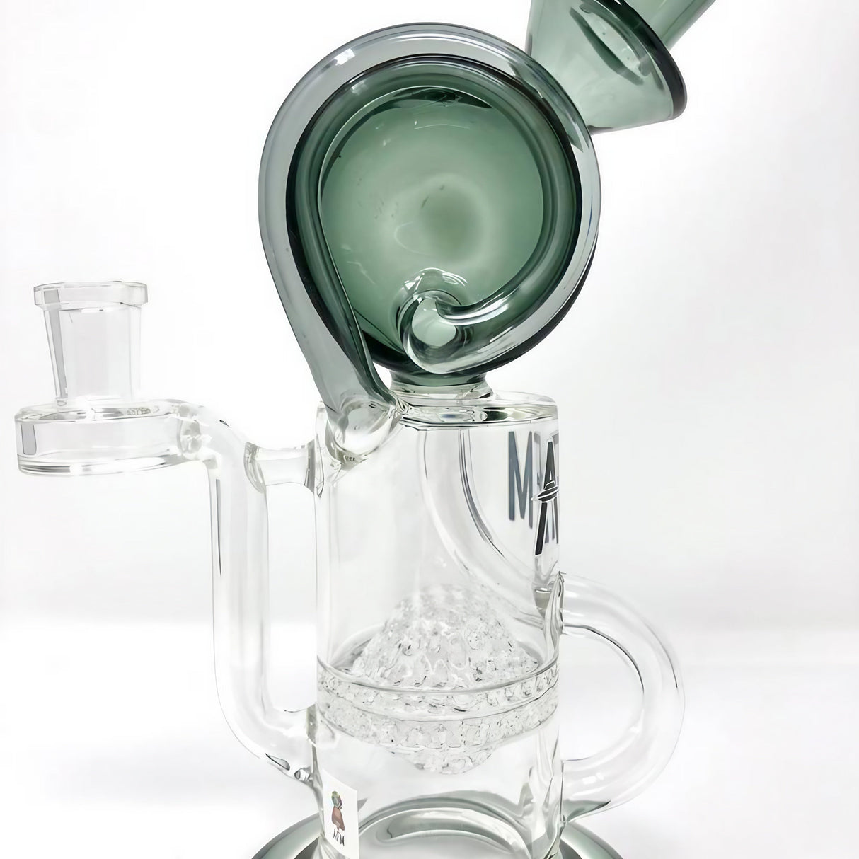 AFM Glass 9.5" Honey Bowl Recycler with Clear Honeycomb Percolator and Green Accents, Angled View