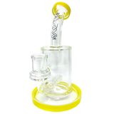 AFM Glass 7.5" Inline Matrix Rig with clear borosilicate glass and yellow accents, front view on white background
