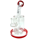 AFM Glass Inline Matrix Rig, 7.5" tall with clear borosilicate glass and red accents, front view on white background