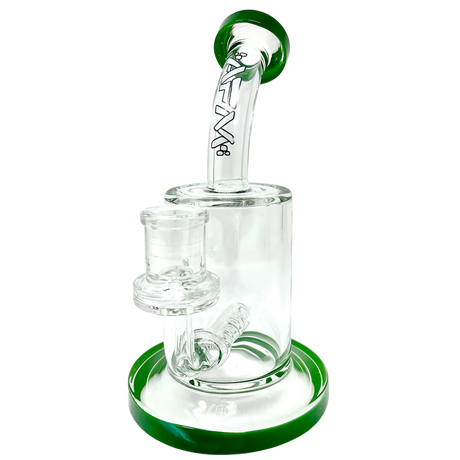 AFM Glass Inline Matrix Rig 7.5" with clear borosilicate glass and green accents, front view on white background