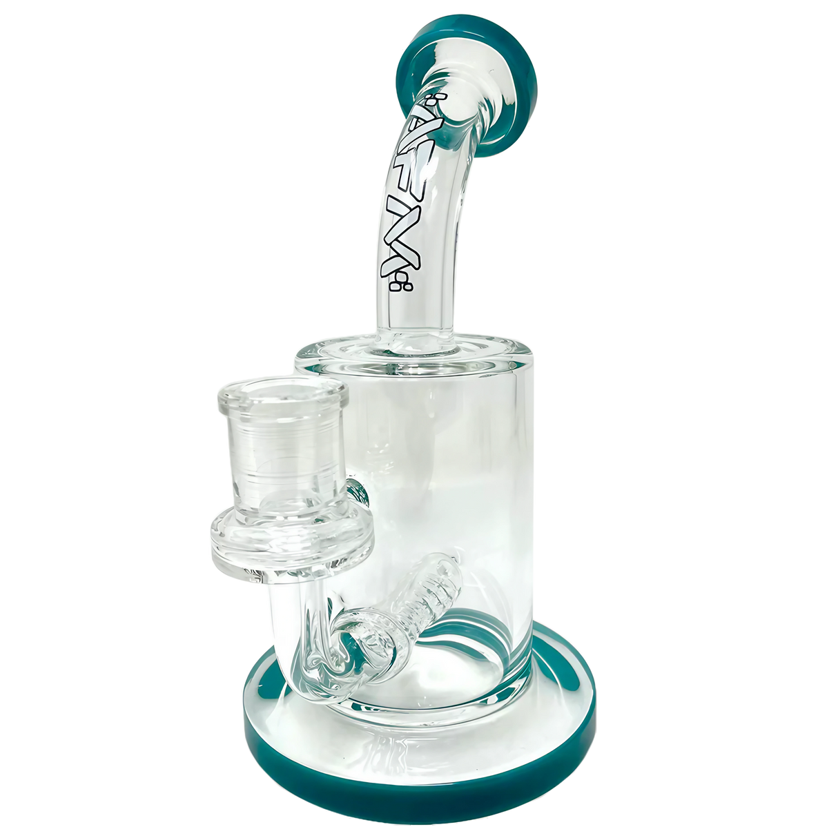AFM Glass Inline Matrix Rig, 7.5" tall, clear borosilicate glass, with in-line percolator, side view