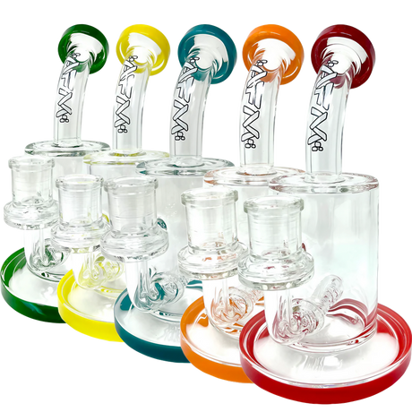 AFM Glass Inline Matrix Rigs in various colors, 7.5" tall, with in-line percolator, front view