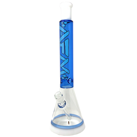AFM Glass Quasar Beaker Bong in Blue/White, 18" Borosilicate, Front View with Deep Bowl