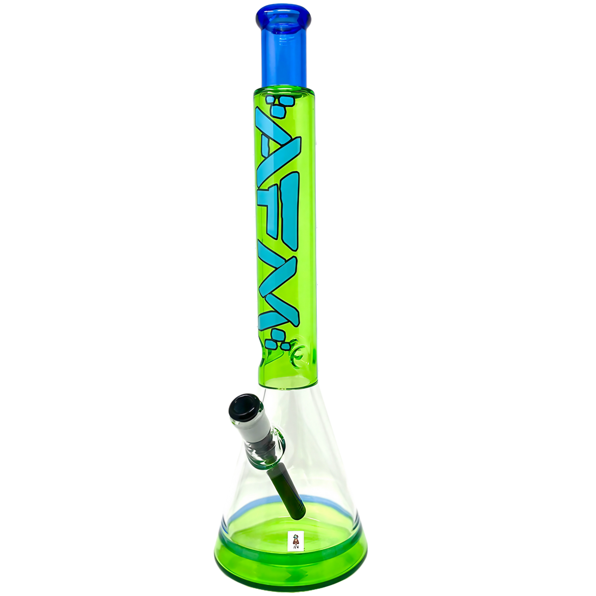 AFM Glass Quasar Beaker in Green & Blue - 18'' Borosilicate Glass Bong for Dry Herbs, Front View