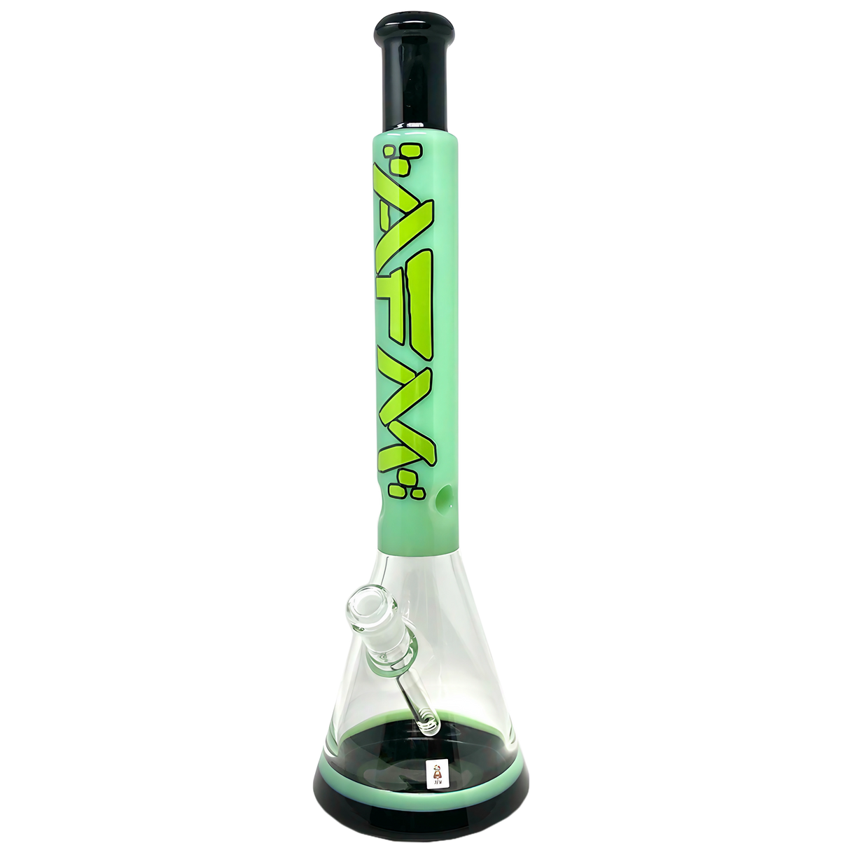 AFM Glass Quasar Beaker in Green & White - 18" Borosilicate Glass Bong for Dry Herbs, Front View