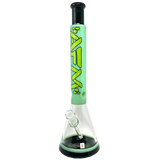 AFM Glass Quasar Beaker in Green & White - 18" Borosilicate Glass Bong for Dry Herbs, Front View