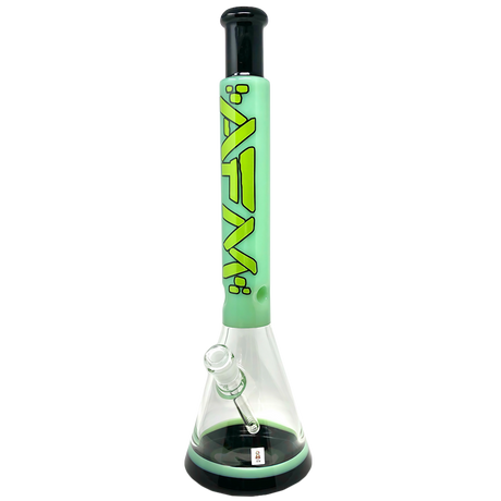 AFM Glass Quasar Beaker in Green & White - 18" Borosilicate Glass Bong for Dry Herbs, Front View