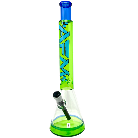 AFM Glass Quasar Beaker Bong in Lime/Blue, 18" Tall, Borosilicate Glass, Front View