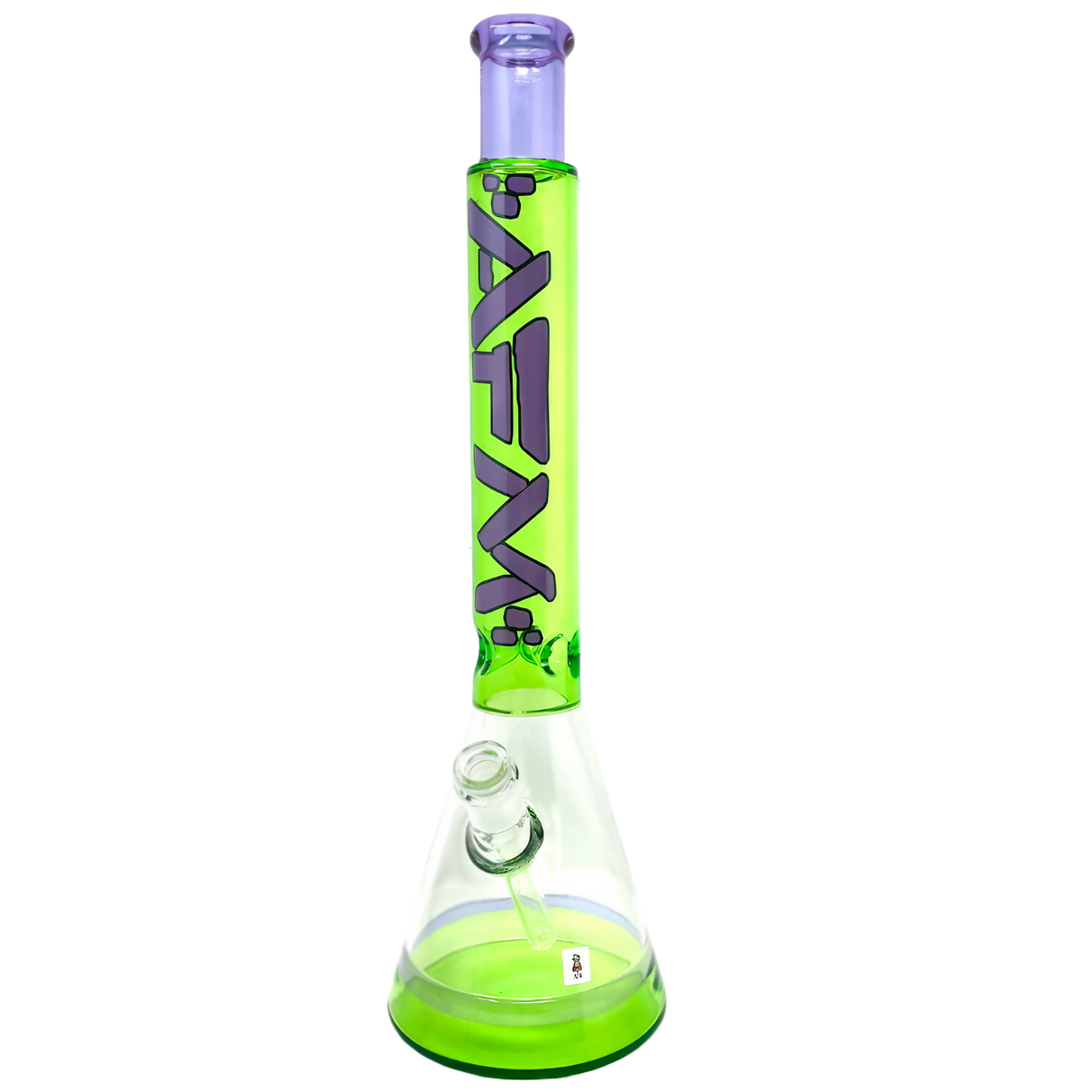 AFM Glass Quasar Beaker in Lime/Purple - 18" Borosilicate Glass Bong for Dry Herbs, Front View