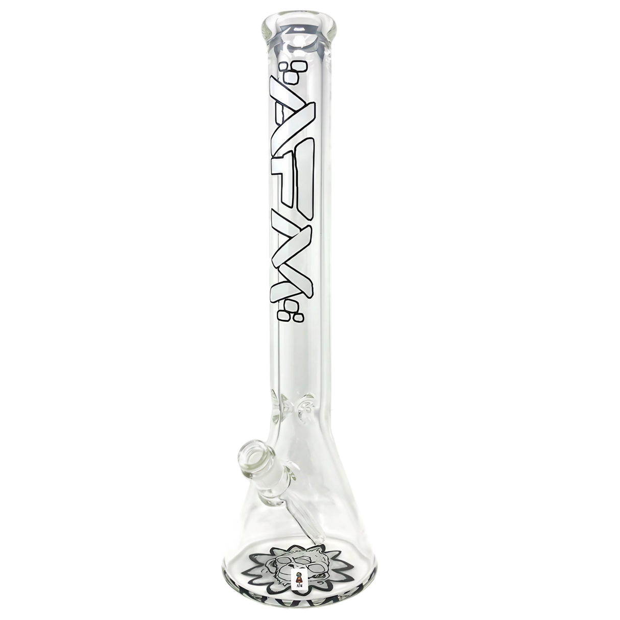 AFM Glass - The Flower Monkey 9mm Thick Beaker Bong, 18" Tall, Front View on White Background