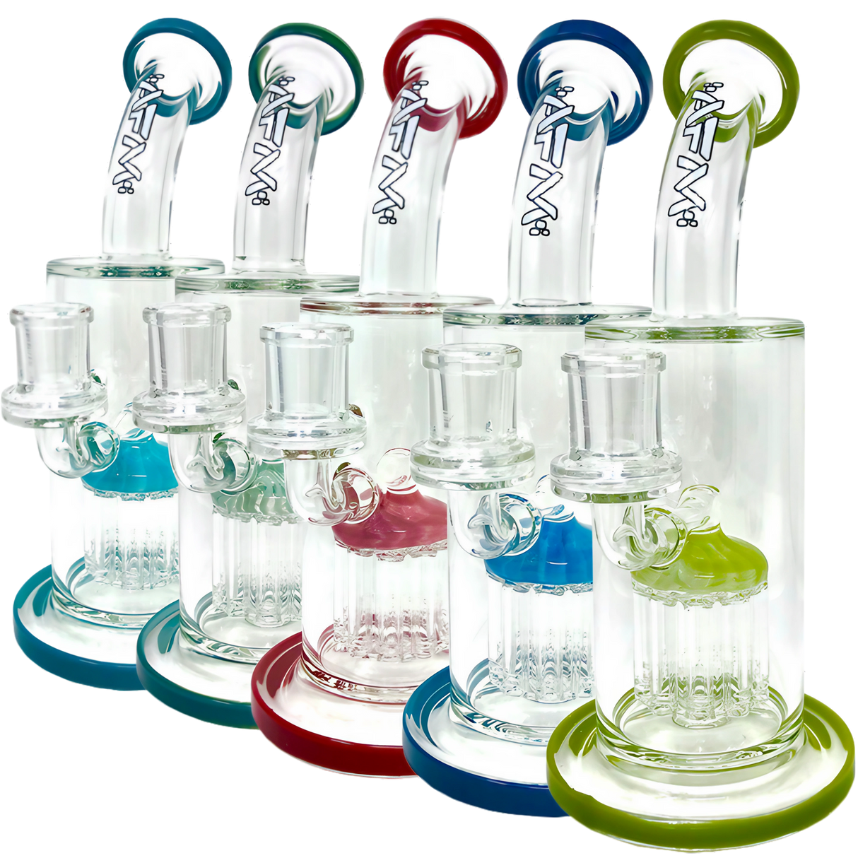 AFM Glass - The Groovy 10 Arm 9" Dab Rigs in Assorted Colors with Hammer Head Percolator