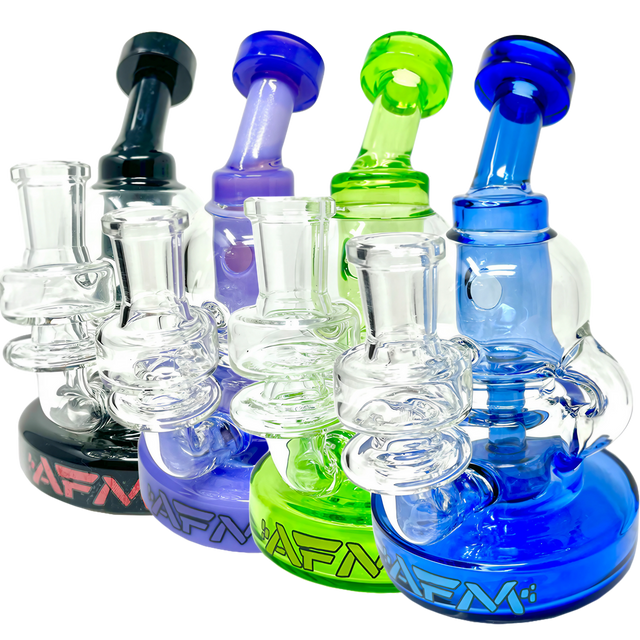 AFM Glass Octopus Recyclers in assorted colors with hole diffuser and 14mm joint